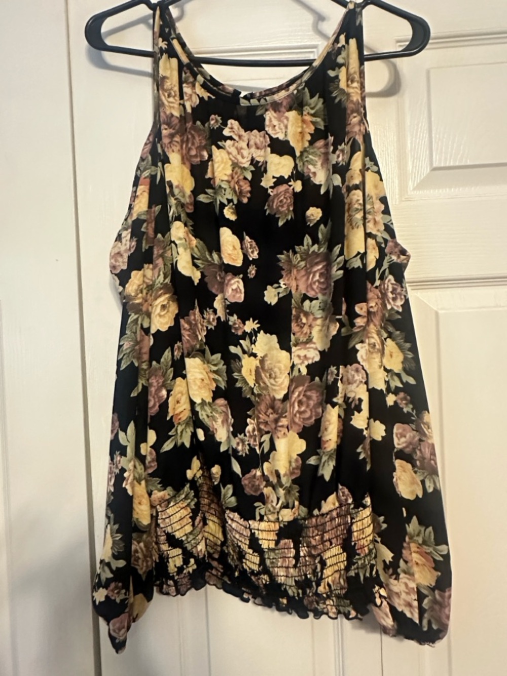 torrid Black Floral Tie-Front Tank with Yellow Roses